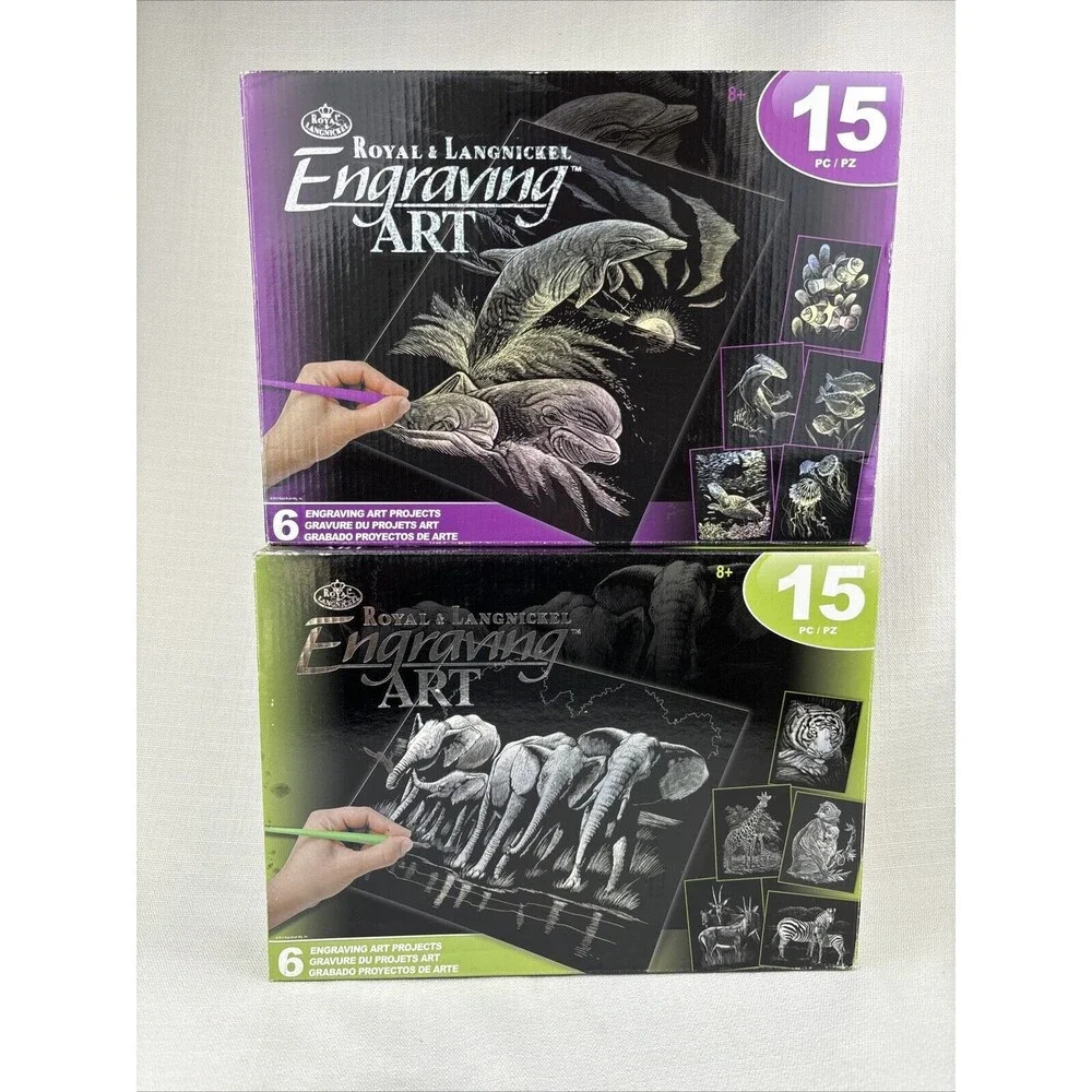 Lot Of 2 Royal & Langnickel Engraving Art Kits‎ - Wild Animals & Marine Life -